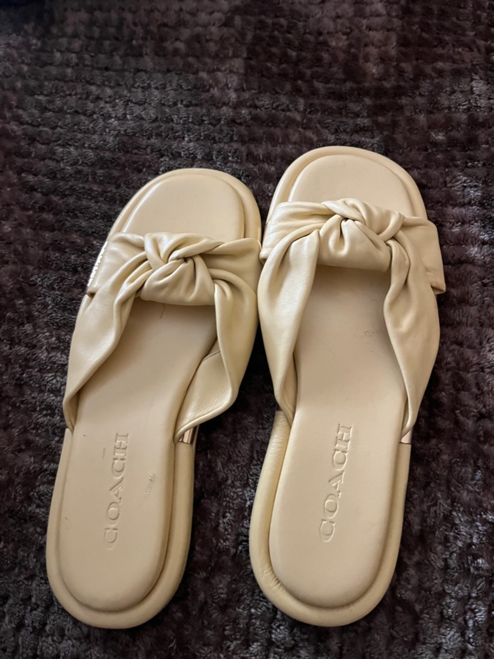Coach Cream Knotted Slide Sandals